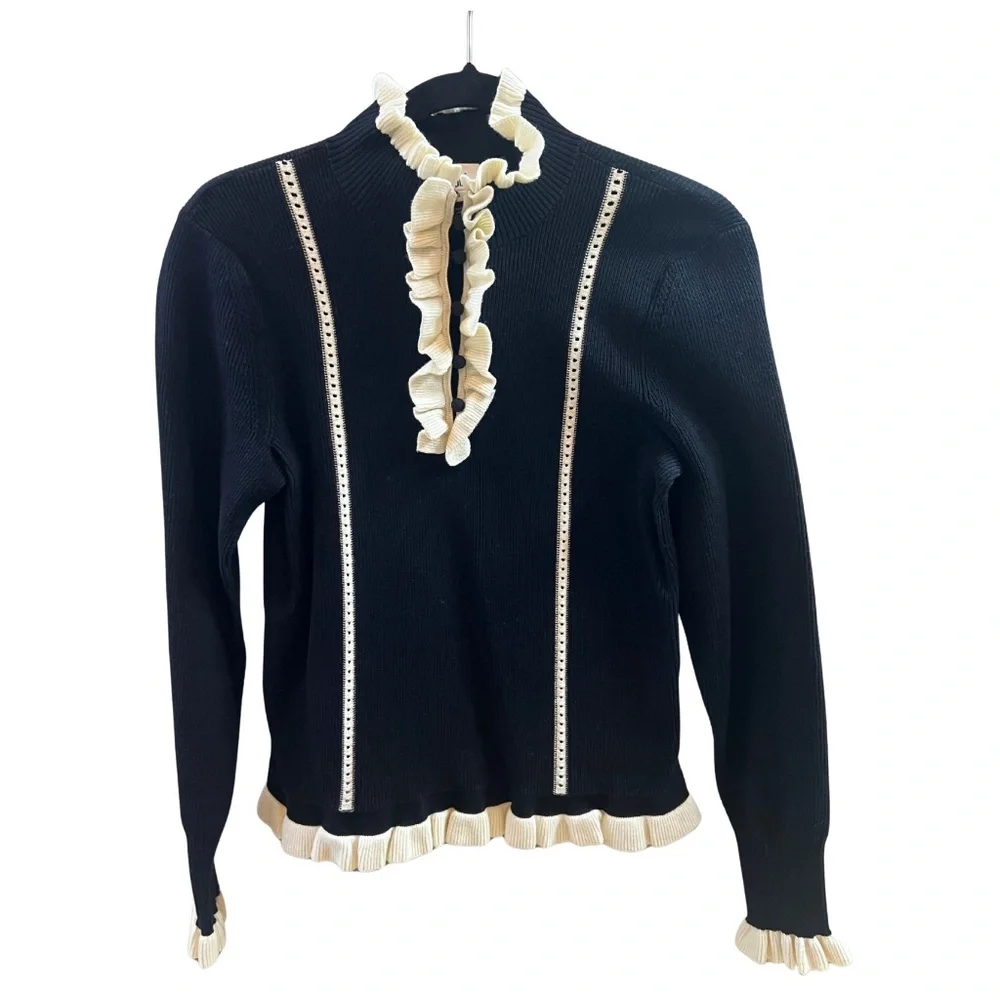 Cabi Adorn Black Ruffle sweater SIZE S - Picture 6 of 6